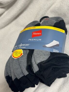 Hanes Premium No-Show Athletic Socks - Black & Gray